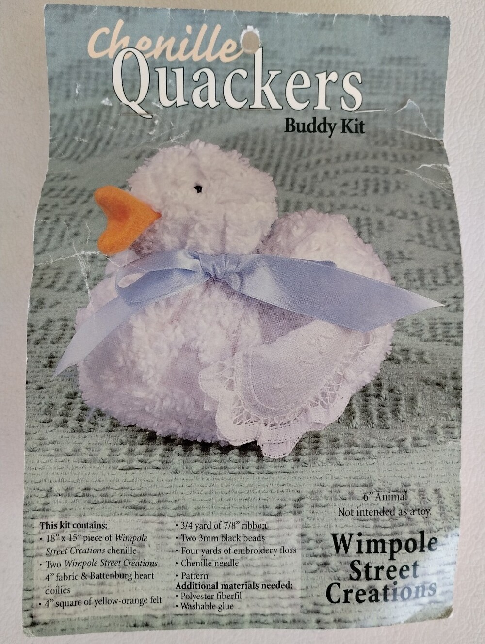 NOS Wimpole Street Creations Chenille Quackers 6" Buddy Kit  VTG 1998